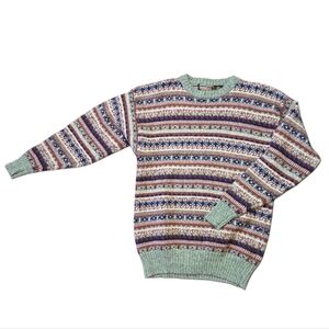 Vintage Shetland Wool Fair Isle Sweater Made in Hong Kong Size L 80s 90s